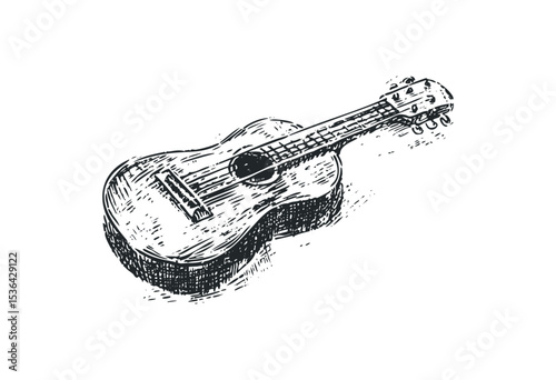 Hand-drawn sketch of acoustic guitar in vintage style. Vector retro hand drawn illustration