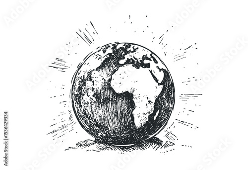 Hand-drawn earth illustration featuring detailed african continent. Vector retro hand drawn illustration