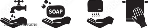 Hand Washing Steps Icons - Hygiene & Sanitation Signage
