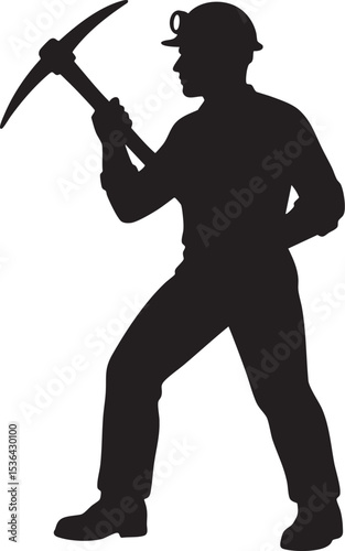 Man Mining Silhouette - Miner with Pickaxe Vector Graphic
