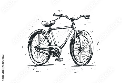 Vintage bicycle sketch with detailed hand-drawn black and white design. Vector retro hand drawn illustration