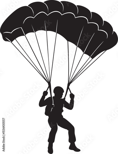 Parachuting Silhouette - Skydiver Landing Vector Graphic
