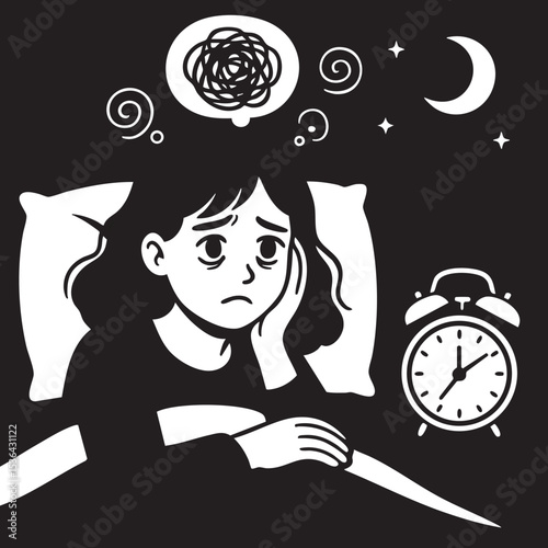 Sleepless Insomnia Drawing - Black and White Night Illustration
