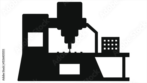 (Injection Molding Machine)Vector Silhouette of a precise industrial drilling machine./A clean, simple silhouette of a drilling machine.