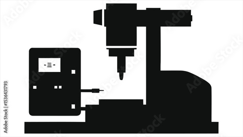 (Injection Molding Machine)Vector Silhouette of a modern CNC machining center/A simple, clean silhouette of a CNC machining center.