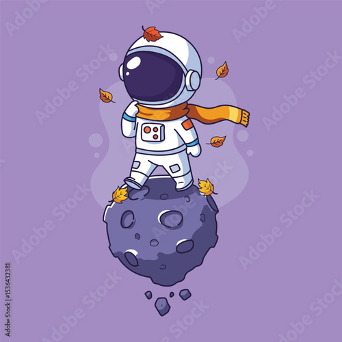 Cute Astronaut on the asteroid. Vector illustration of a cartoon character. in autumn