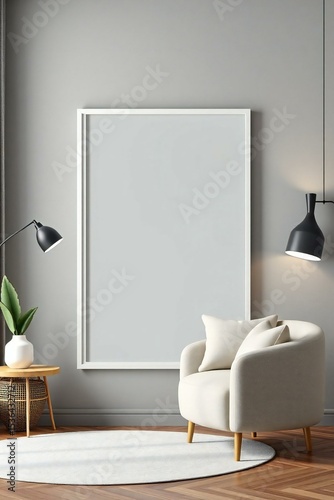 Modern living room mockup with empty frame