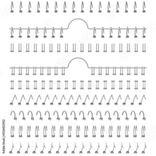 Detailed 3D wire spine set showing loop transitions, suitable for notebook mockups, design presentations, and binding process demonstrations, ideal for animation, motion design, or industrial