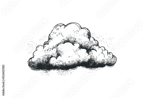 Intricate hand-drawn cloud sketch with detailed shading. Vector retro hand drawn illustration