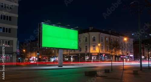 Green Screen Billboard in Urban City at Night