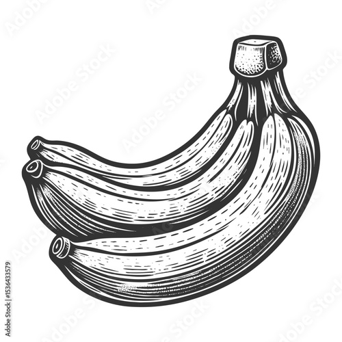 Banana sketch engraving generative ai fictional character vector illustration. Scratch board imitation. Black and white image.