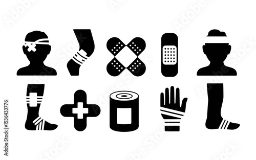 Collection of medical first aid silhouette icons