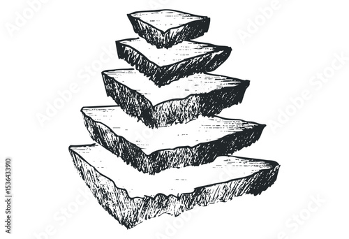 Hand-drawn illustration of stacked stone slabs in monochrome. Vector retro hand drawn illustration