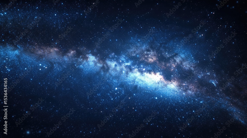 Fototapeta premium A cosmic view of the milky way galaxy with stars and nebulae in a dark blue and purple space background