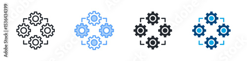 Process Icon Set Multiple Style. Design In Outline, Blue, Glyph, Dualtone