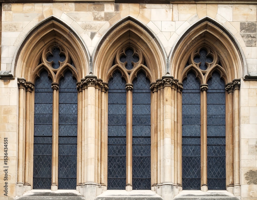 Fototapeta premium Gothic arched windows on a stone wall