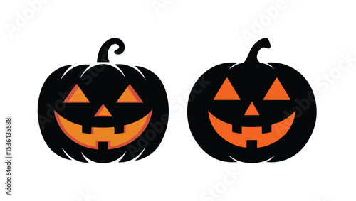 A simple, minimalist digital illustration of a Halloween pumpkin with a jack-o'-lantern face.