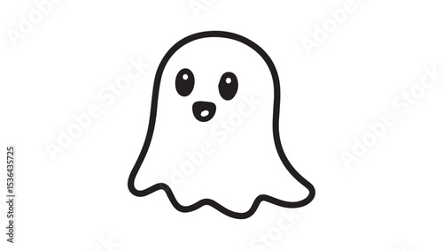 A simple, cute, and cartoonish ghost drawn in a minimalist style. 