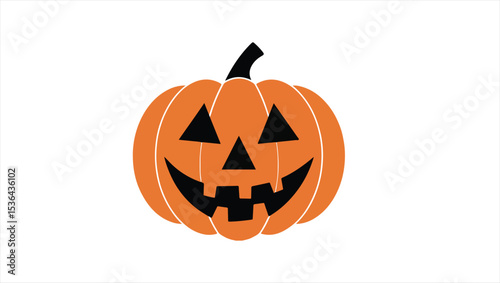 A simple, minimalist digital illustration of a Halloween pumpkin with a jack-o'-lantern face.