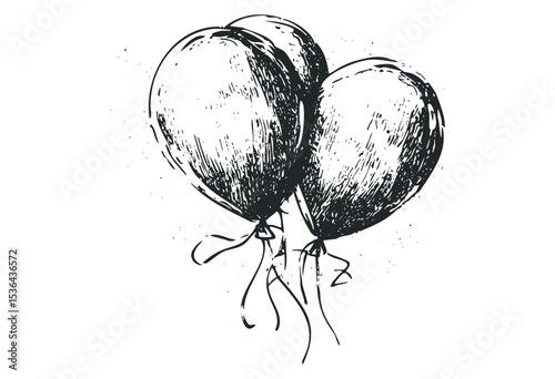 Sketch of three balloons with strings in vintage style. Vector retro hand drawn illustration