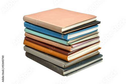 pile of different notebooks isolated on transparent background