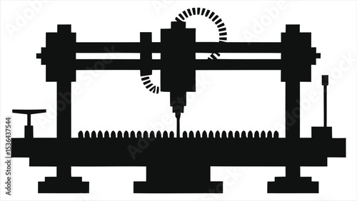 ( CNC Machines)Vector Silhouette of an industrial drilling machine./A simple, clean silhouette of an industrial drilling machine.