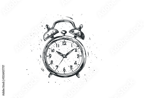 Vintage alarm clock illustration showing timeless design and charm. Vector retro hand drawn illustration