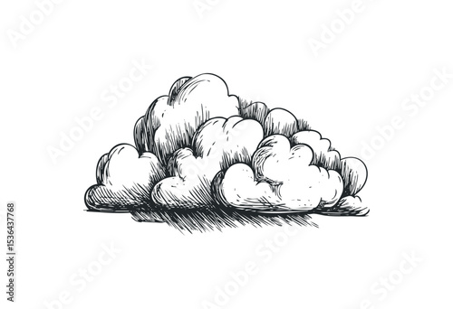 Hand-drawn cloud sketch with detailed shading and textured lines. Vector retro hand drawn illustration