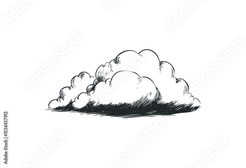 Detailed sketch of a large cloud formation on white. Vector retro hand drawn illustration