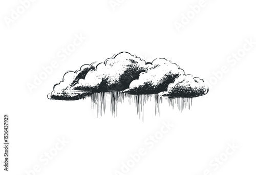Detailed sketch of a stormy cloud with rain. Vector retro hand drawn illustration