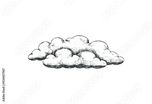 Hand-drawn cloud sketch with detailed shading and texture. Vector retro hand drawn illustration