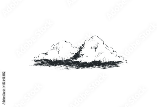 Hand-drawn cloud sketch with shaded details and textured effects. Vector retro hand drawn illustration