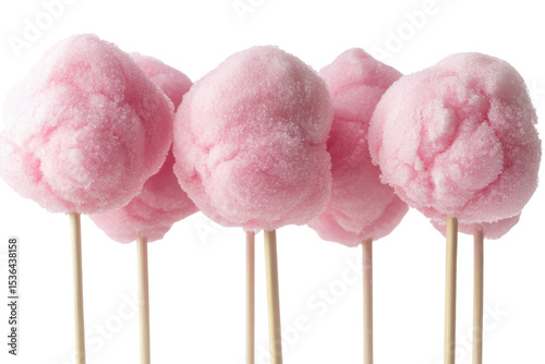 Whimsical pink cotton candy dreams on sticks evoking childhood joy and sweet carnival memories on isolated on transparent background. Generative Ai.