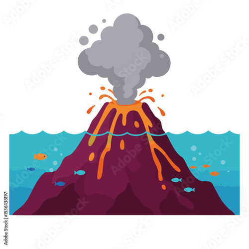 Underwater Volcano Flat Illustration on White