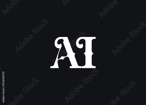 AI Logo Retro Gothic Monogram Design For Tech, Chatbot, Virtual Assistant, Neural Network, SaaS, Smart Digital Tool For Startup of Communication System and Automatisation. Vector Illustration
