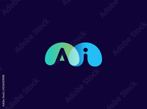 AI Logo Overlay Balls Monogram Design For Tech, Chatbot, Virtual Assistant, Neural Network, SaaS, Smart Digital Tool For Startup of Communication System and Automatisation. Vector Illustration