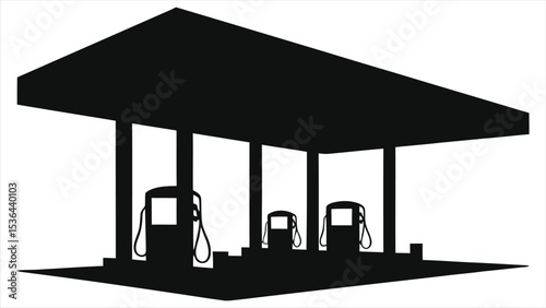 (Gas Stations)Vector  silhouette of a gas station/A clean, minimalist silhouette of a gas station.