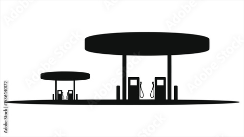 (Gas Stations)Vector Silhouette of Two Gas Stations/A clean, minimalist silhouette of two gas stations.