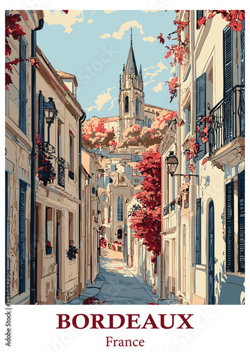 Bordeaux France Vector Illustration: European Cityscape with Architecture.