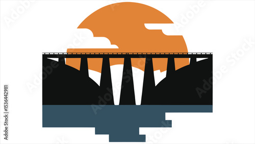 (Hydroelectric Dam) Vector Silhouette of Hydroelectric Dam...