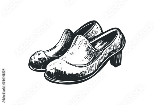 Hand-drawn sketch of women's high-heeled shoes in vintage style. Vector retro hand drawn illustration