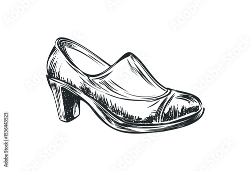 Hand-drawn sketch of a classic high heel shoe. Vector retro hand drawn illustration