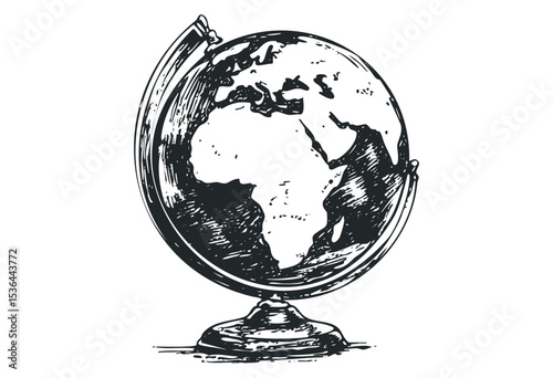 Hand-drawn vintage globe illustration with africa and europe view. Vector retro hand drawn illustration