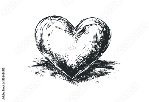 Hand-drawn grunge heart illustration with texture and artistic brush strokes. Vector retro hand drawn illustration