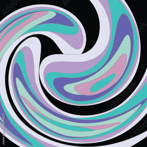 Groovy spiral waves, vibrant retro design, bold pastel flow, contemporary digital wallpaper, energetic decor.