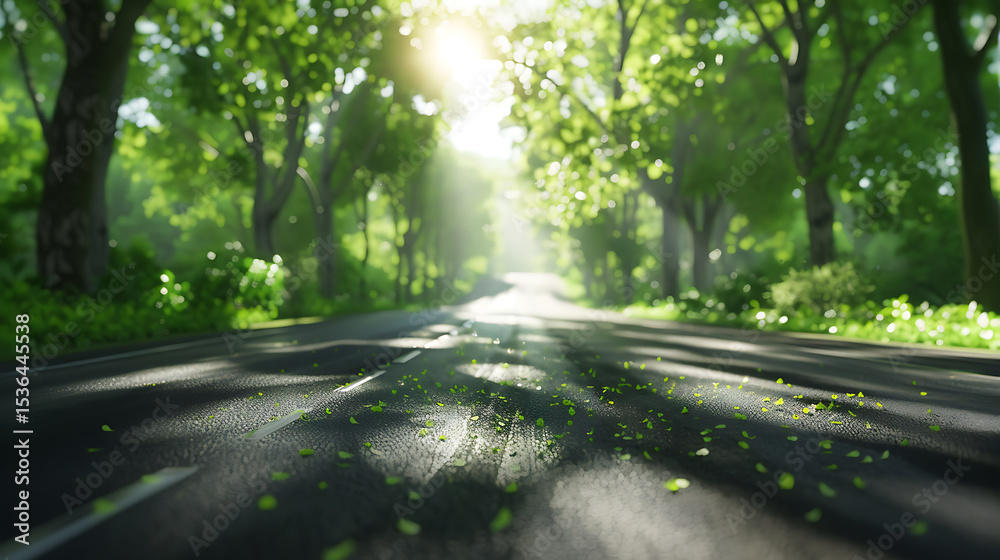 Fototapeta premium Serene Sunlit Forest Paths: Morning Light Filtering Through Lush Canopies