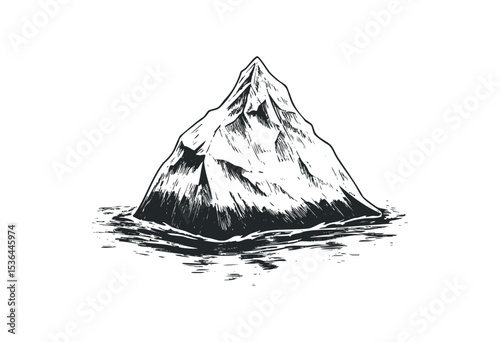 Detailed sketch of an iceberg floating in the ocean. Vector retro hand drawn illustration