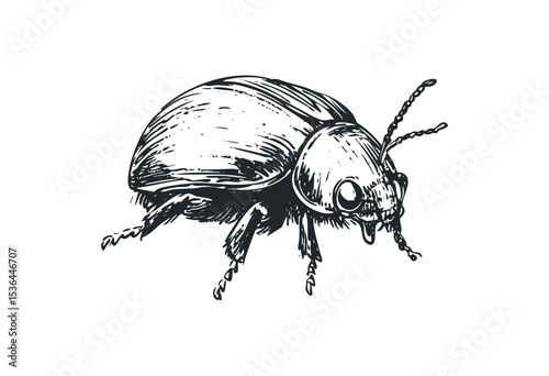 Detailed sketch of beetle with distinctive antennae and shell. Vector retro hand drawn illustration