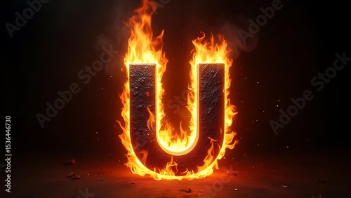 Fiery Letter U: A Burning Alphabet