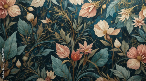 Botanical pattern . Art Nouveau pattern for wallpapers, covers, wall decorations. Oil paint